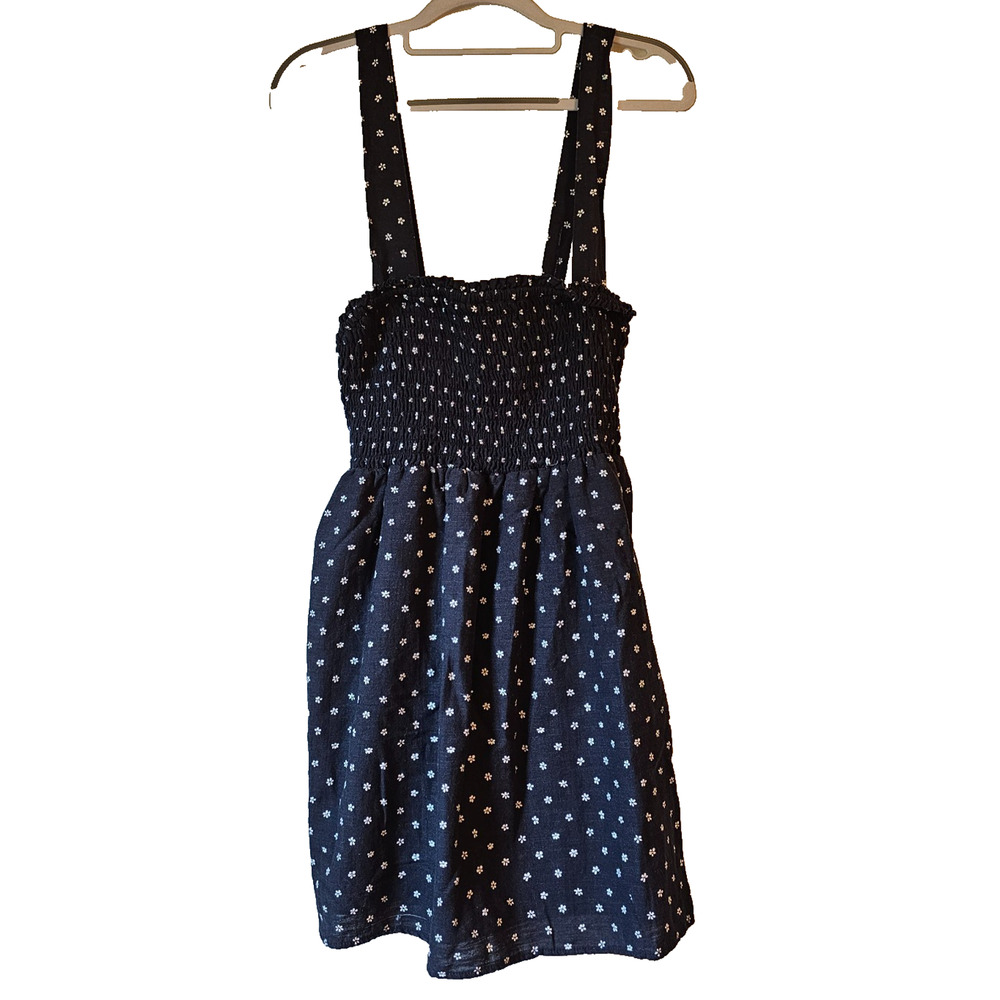 American Eagle Smocked Floral Mini Dress Blue White Sleeveless Size Small